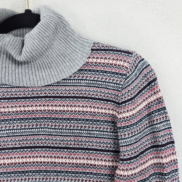 LL Bean Sweater Womens XS Petite Gray Striped Turtleneck Cotton Cashmere Blend - Picture 2 of 10